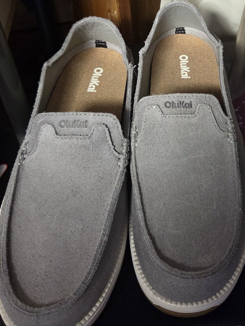 OluKai Men’s Gray Suede Slip-On Loafers